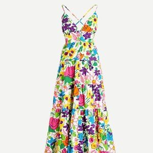 J. Crew COTTON-POPLIN BUTTON-UP DRESS IN VIBRANT GARDEN